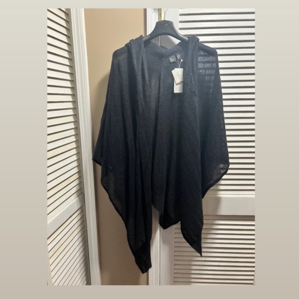 Eileen Fisher Open Poncho with Hood (Black, Size: S/M)
